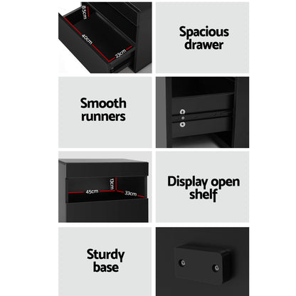 Artiss 2x Bedside Table LED - HERES Black FUR-R-BS-LED-04-BKX2