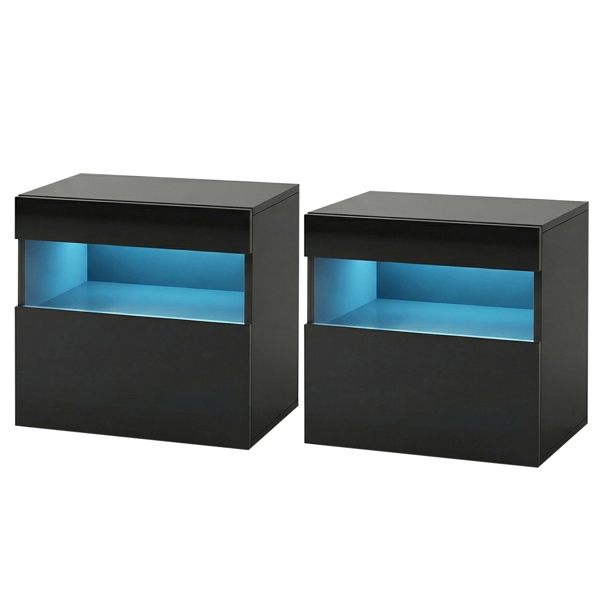 Artiss 2x Bedside Table LED - HERES Black FUR-R-BS-LED-04-BKX2