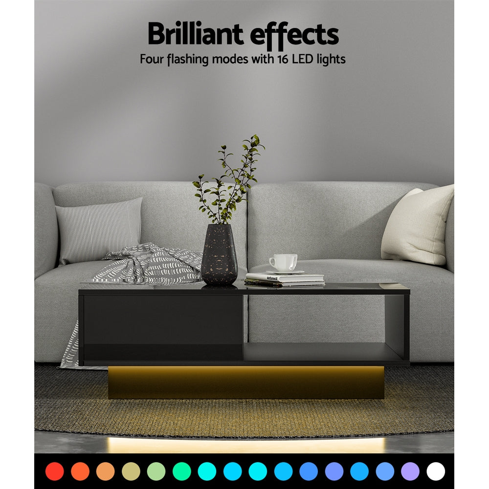 Artiss Coffee Table Led Lights Black FUR-R-COF-LED-01-BK