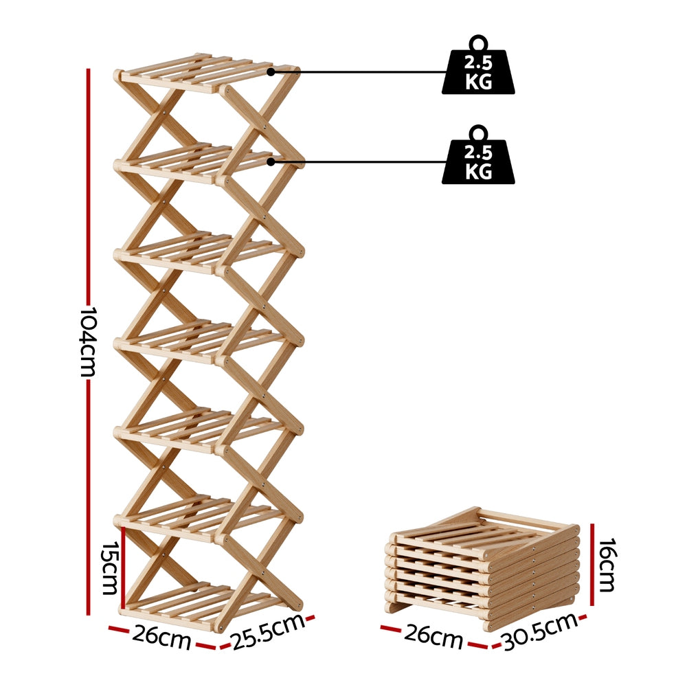 Artiss 7 Tier Bamboo Foldable Shoe Rack Organizer Entryway FUR-S-BAM01-NT
