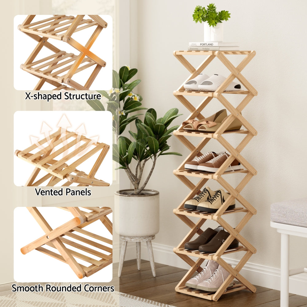 Artiss 7 Tier Bamboo Foldable Shoe Rack Organizer Entryway FUR-S-BAM01-NT