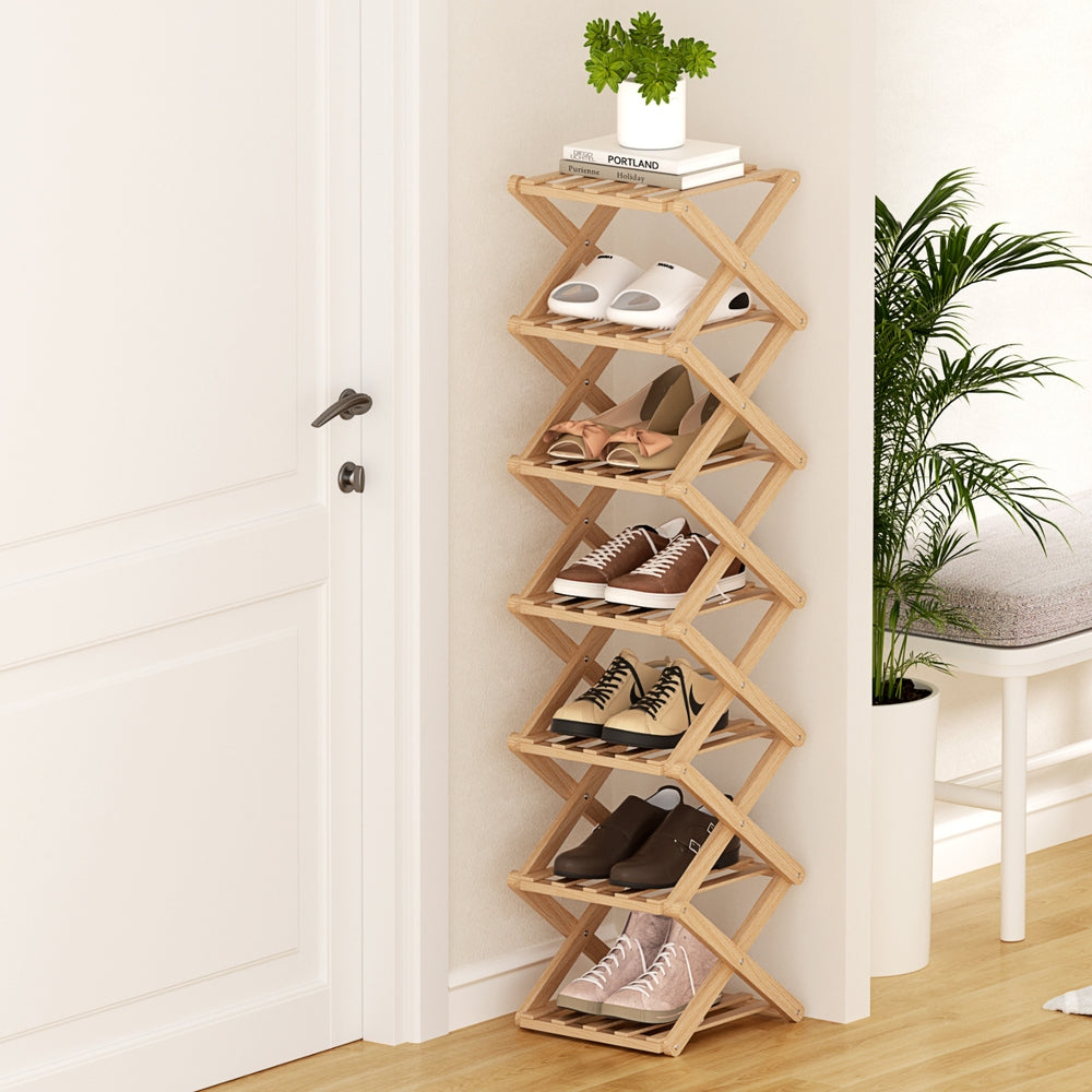 Artiss 7 Tier Bamboo Foldable Shoe Rack Organizer Entryway FUR-S-BAM01-NT
