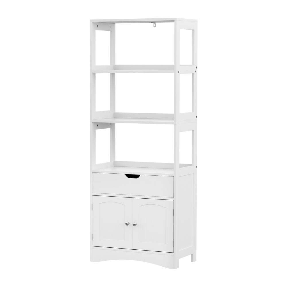 Artiss Bathroom Floor Storage Cabinet with 2 Drawers 3 Open Shelves 2 Doors White FUR-S-BATH-SHF01-WH