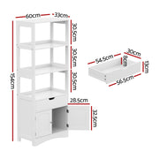 Artiss Bathroom Floor Storage Cabinet with 2 Drawers 3 Open Shelves 2 Doors White FUR-S-BATH-SHF01-WH