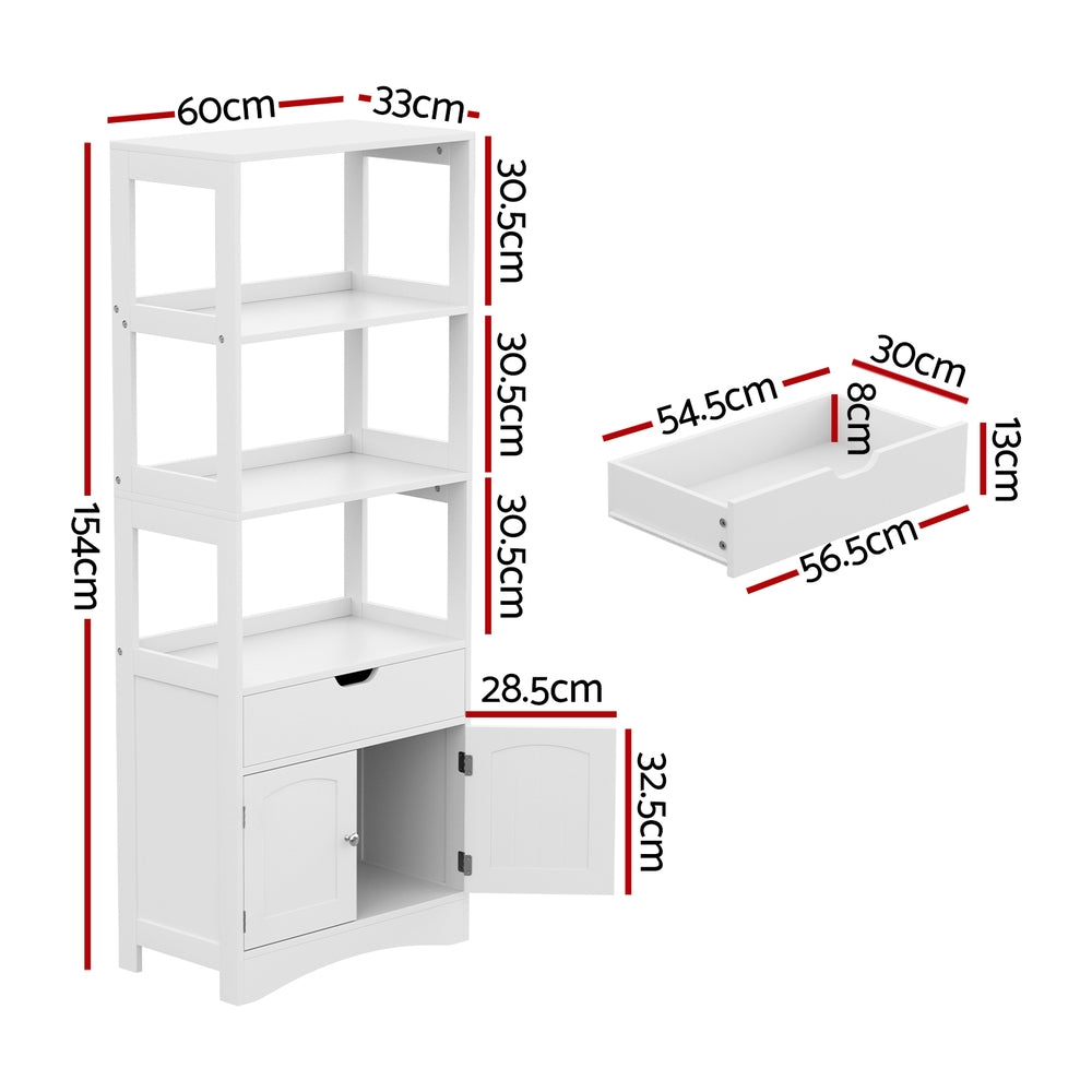 Artiss Bathroom Floor Storage Cabinet with 2 Drawers 3 Open Shelves 2 Doors White FUR-S-BATH-SHF01-WH