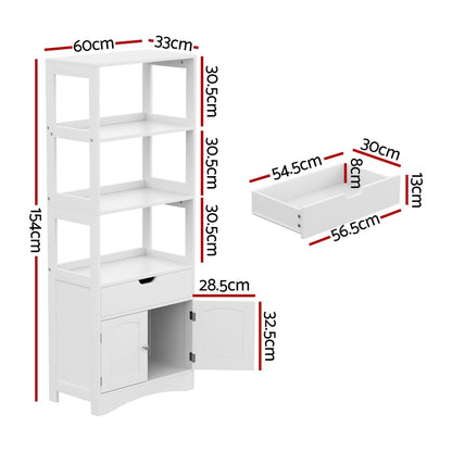Artiss Bathroom Floor Storage Cabinet with 2 Drawers 3 Open Shelves 2 Doors White FUR-S-BATH-SHF01-WH