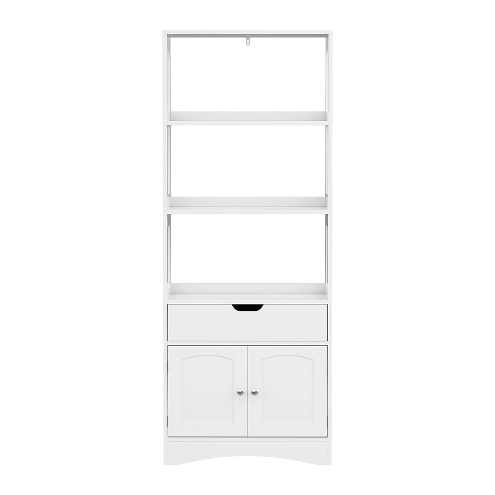 Artiss Bathroom Floor Storage Cabinet with 2 Drawers 3 Open Shelves 2 Doors White FUR-S-BATH-SHF01-WH