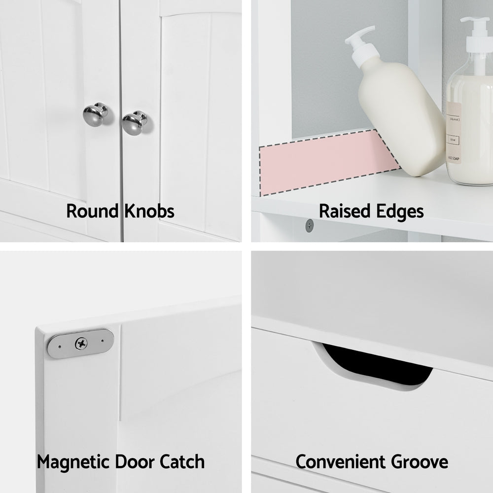 Artiss Bathroom Floor Storage Cabinet with 2 Drawers 3 Open Shelves 2 Doors White FUR-S-BATH-SHF01-WH