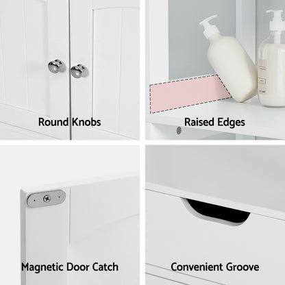 Artiss Bathroom Floor Storage Cabinet with 2 Drawers 3 Open Shelves 2 Doors White FUR-S-BATH-SHF01-WH