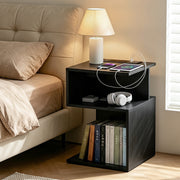 Artiss Bedside Table 2 Shelves S-Shaped Charging Station Black FUR-S-BS-02-BK