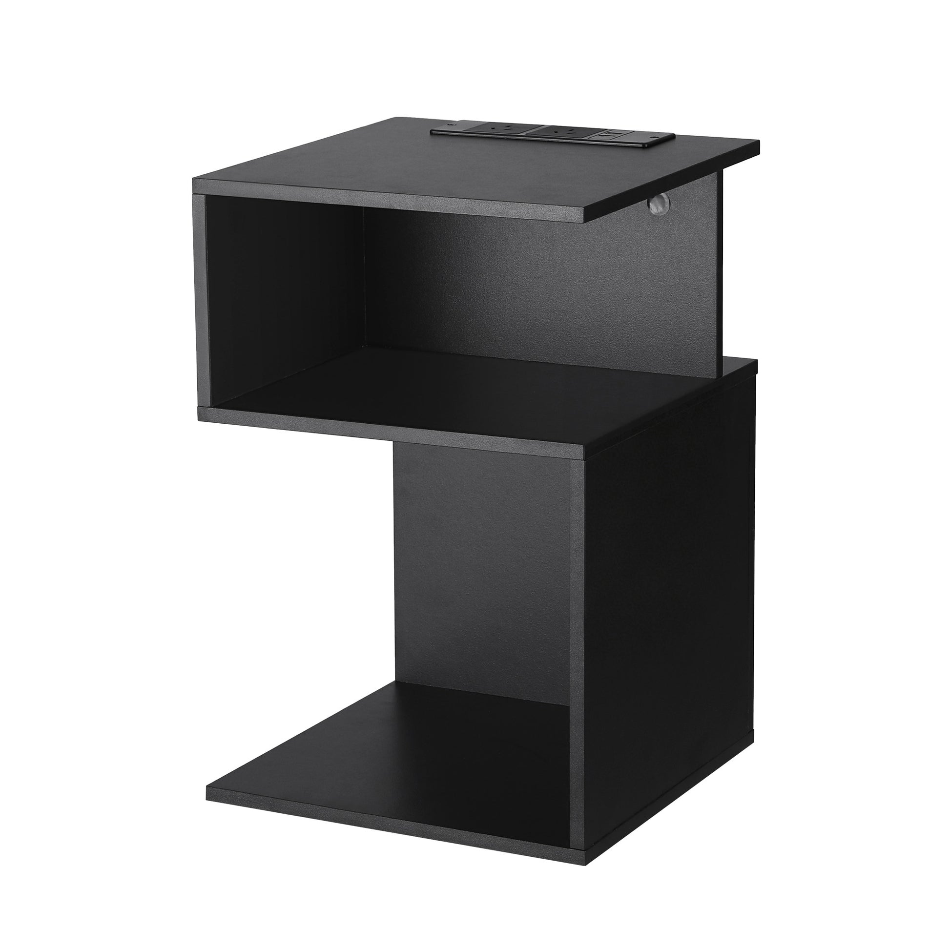 Artiss Bedside Table 2 Shelves S-Shaped Charging Station Black FUR-S-BS-02-BK