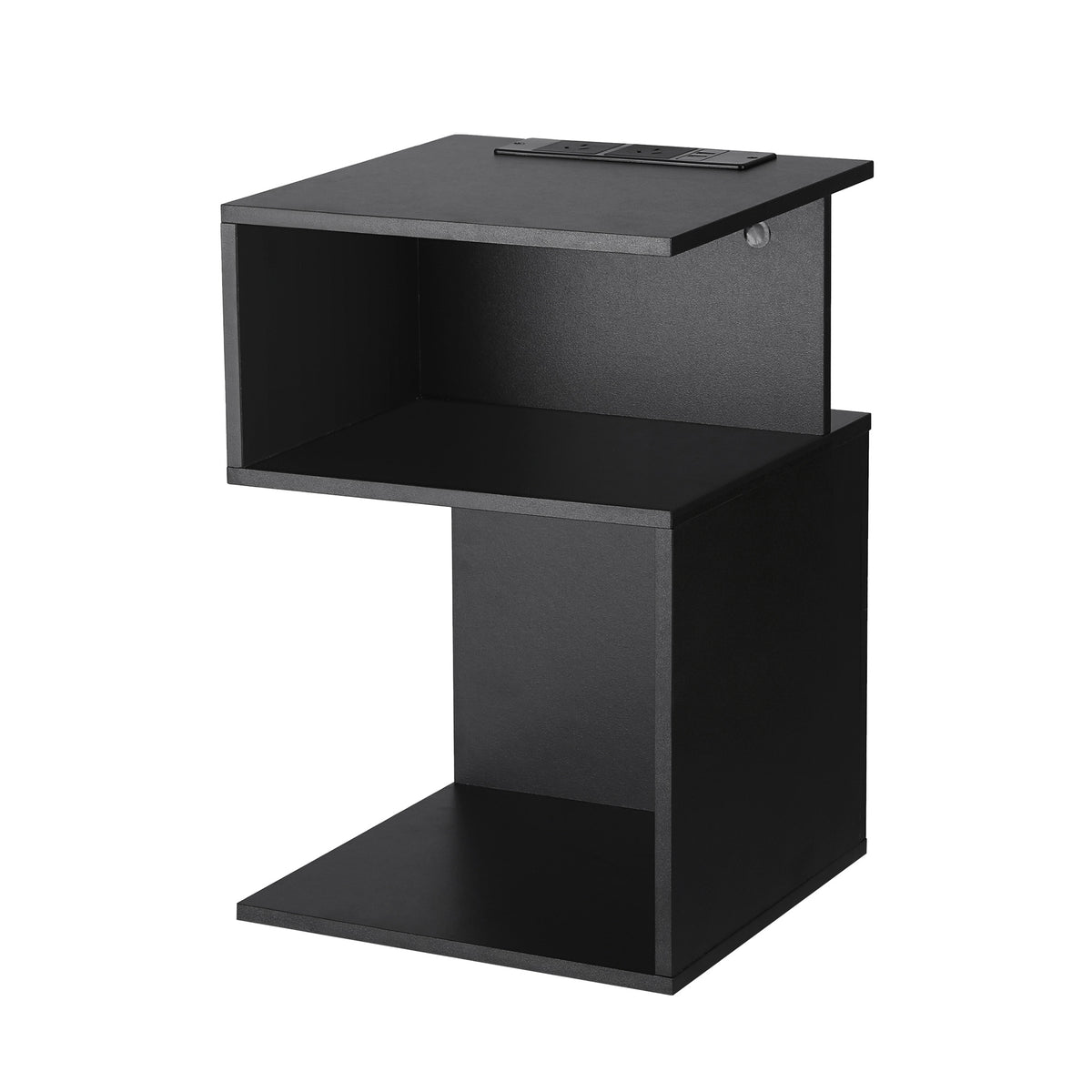 Artiss Bedside Table 2 Shelves S-Shaped Charging Station Black FUR-S-BS-02-BK
