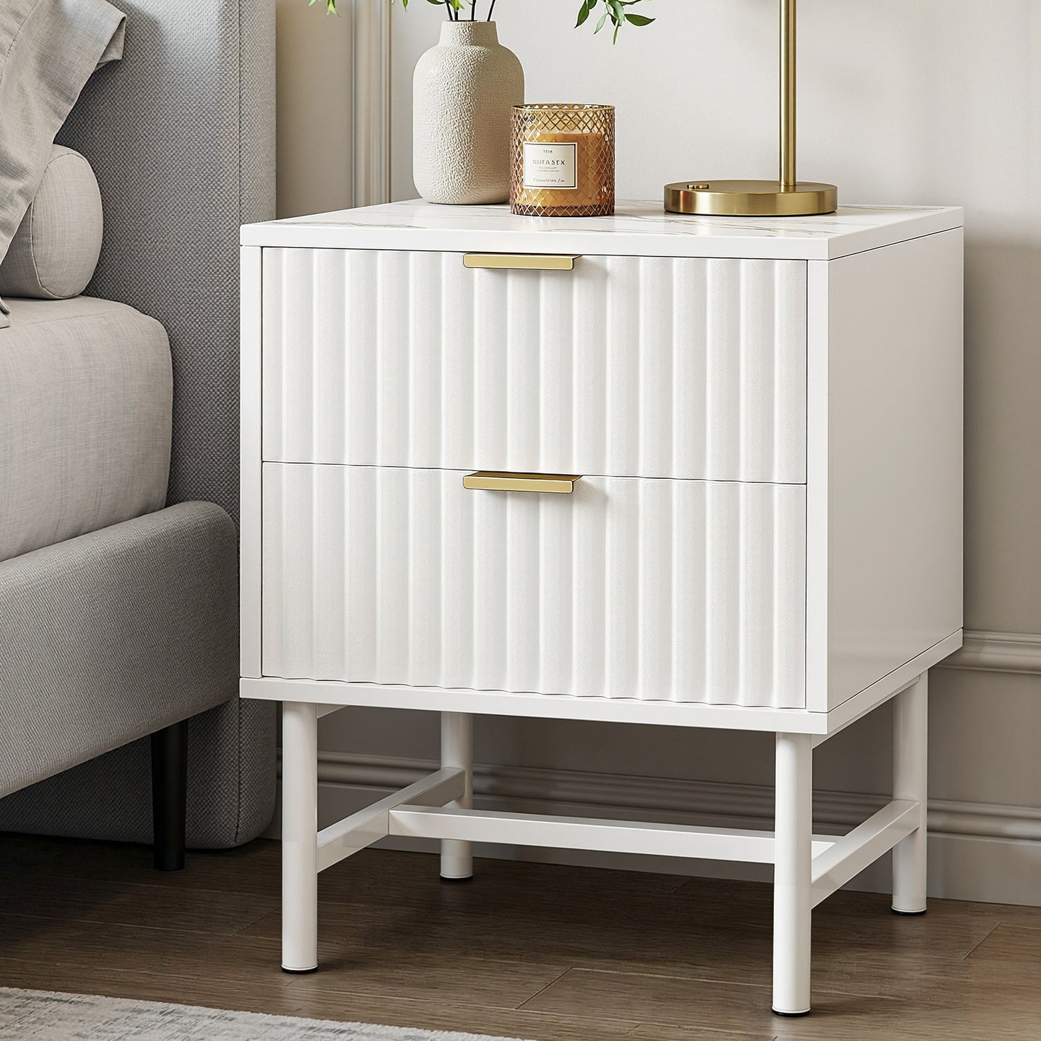 Artiss Bedside Table 2 Drawers - White FUR-S-BS-03-WH