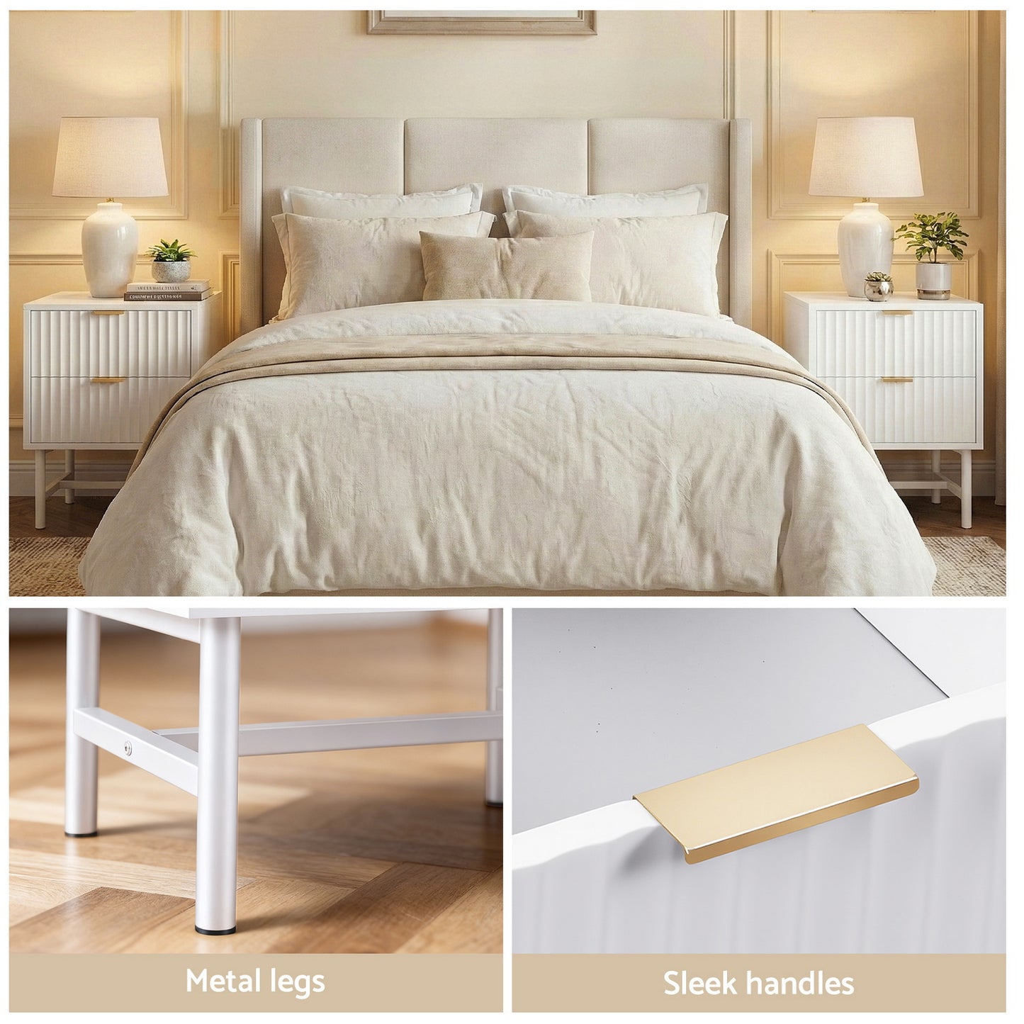 Artiss Bedside Table 2 Drawers - White FUR-S-BS-03-WH