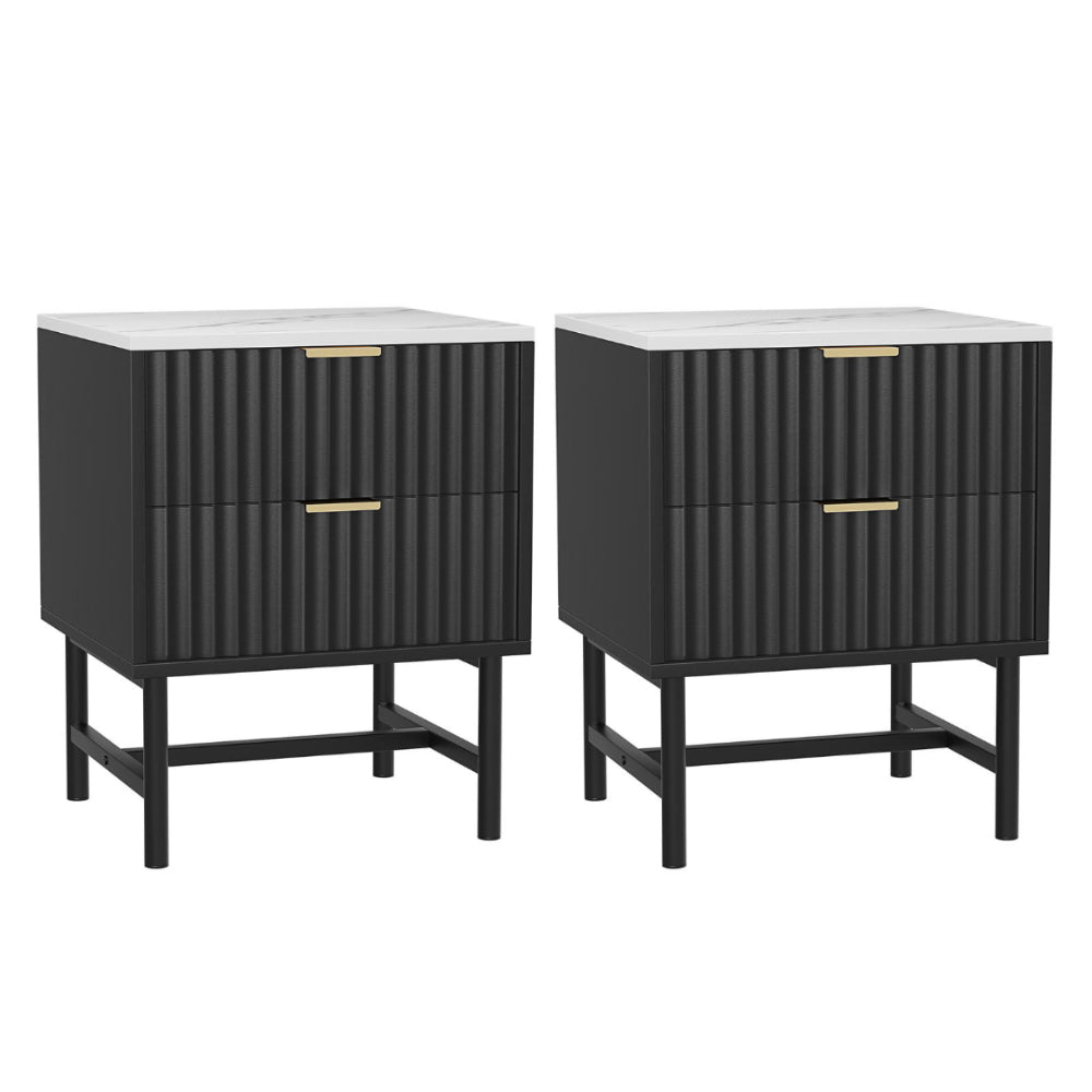 Artiss 2x Bedside Table 2 Drawers - Black FUR-S-BS-03-WHBKX2