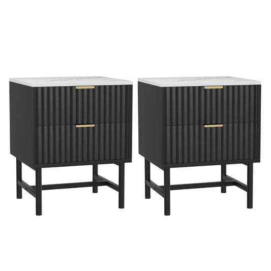 Artiss 2x Bedside Table 2 Drawers - Black FUR-S-BS-03-WHBKX2