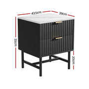 Artiss 2x Bedside Table 2 Drawers - Black FUR-S-BS-03-WHBKX2