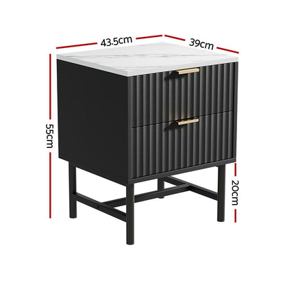 Artiss 2x Bedside Table 2 Drawers - Black FUR-S-BS-03-WHBKX2