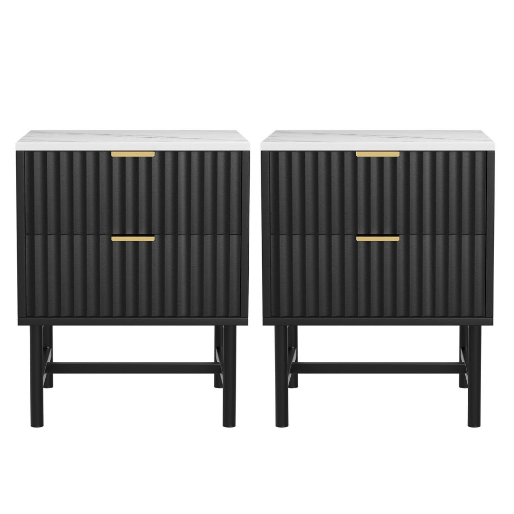 Artiss 2x Bedside Table 2 Drawers - Black FUR-S-BS-03-WHBKX2