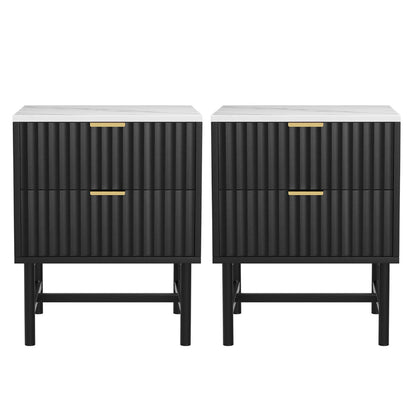 Artiss 2x Bedside Table 2 Drawers - Black FUR-S-BS-03-WHBKX2