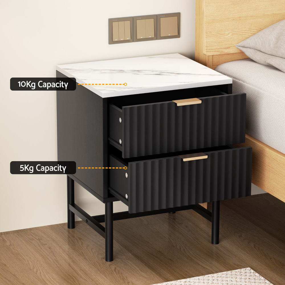 Artiss 2x Bedside Table 2 Drawers - Black FUR-S-BS-03-WHBKX2