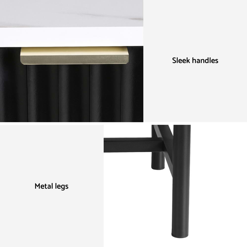 Artiss 2x Bedside Table 2 Drawers - Black FUR-S-BS-03-WHBKX2