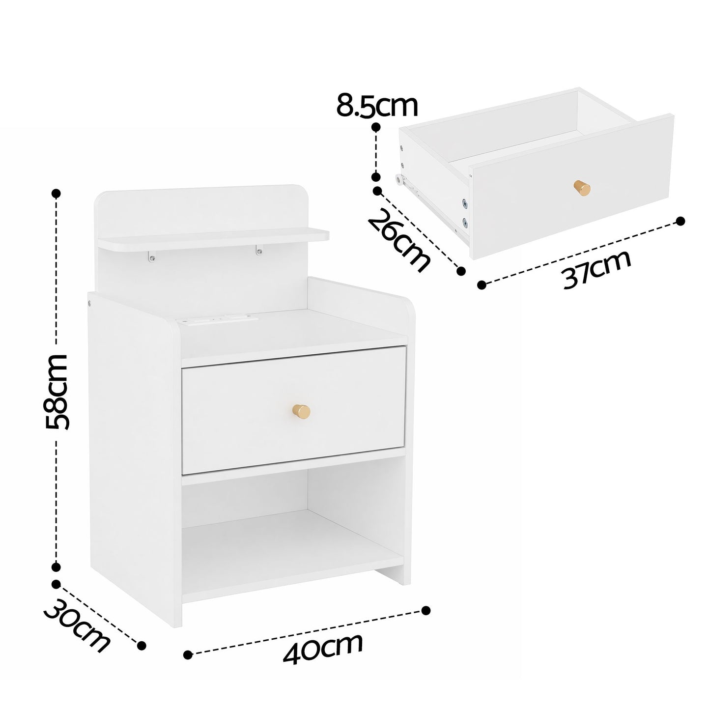 Artiss Bedside Table Drawer Charging Station White FUR-S-BS-04-WH