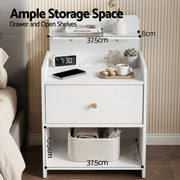 Artiss Bedside Table Drawer Charging Station White FUR-S-BS-04-WH