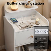 Artiss Bedside Table Drawer Charging Station White FUR-S-BS-04-WH
