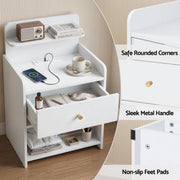 Artiss Bedside Table Drawer Charging Station White FUR-S-BS-04-WH