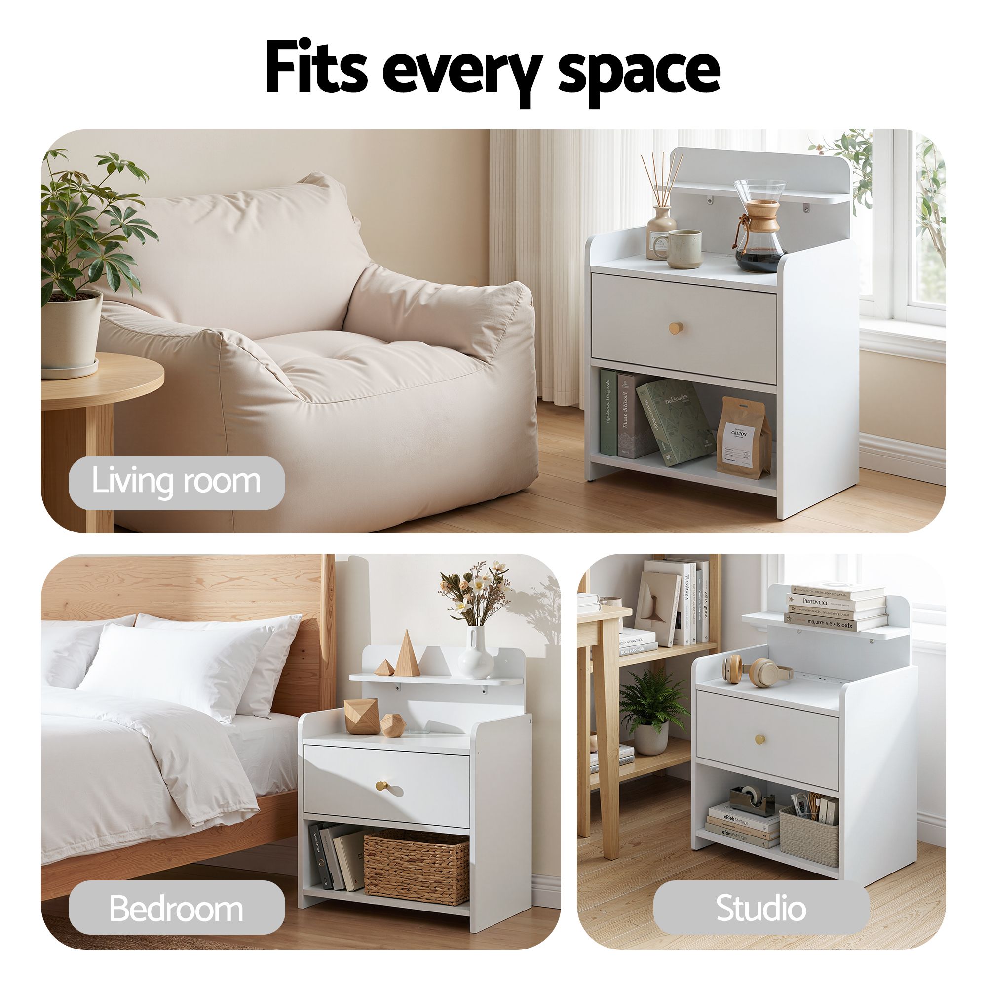 Artiss Bedside Table Drawer Charging Station White FUR-S-BS-04-WH