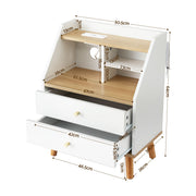Artiss Bedside Table 2 Drawers Charging Station White and Pine FUR-S-BS-05-WH