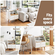 Artiss Bedside Table 2 Drawers Charging Station White and Pine FUR-S-BS-05-WH