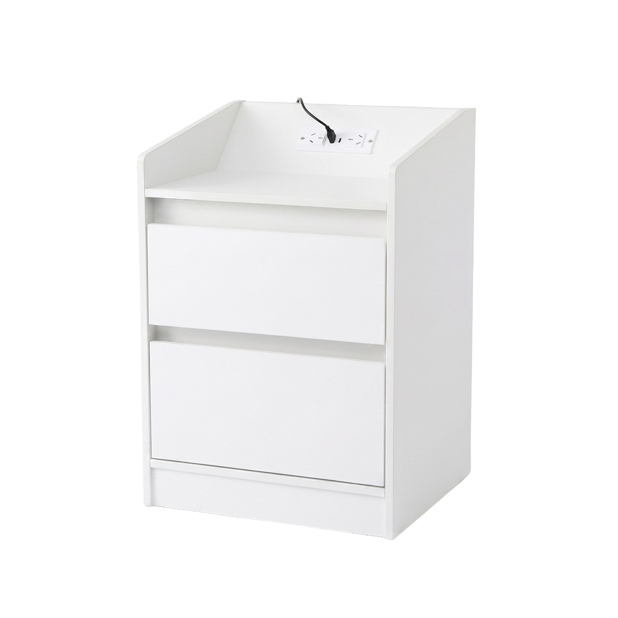 Artiss Bedside Table Nightstand with Charging Station 2 Drawers LED White FUR-S-BS-LED-WH