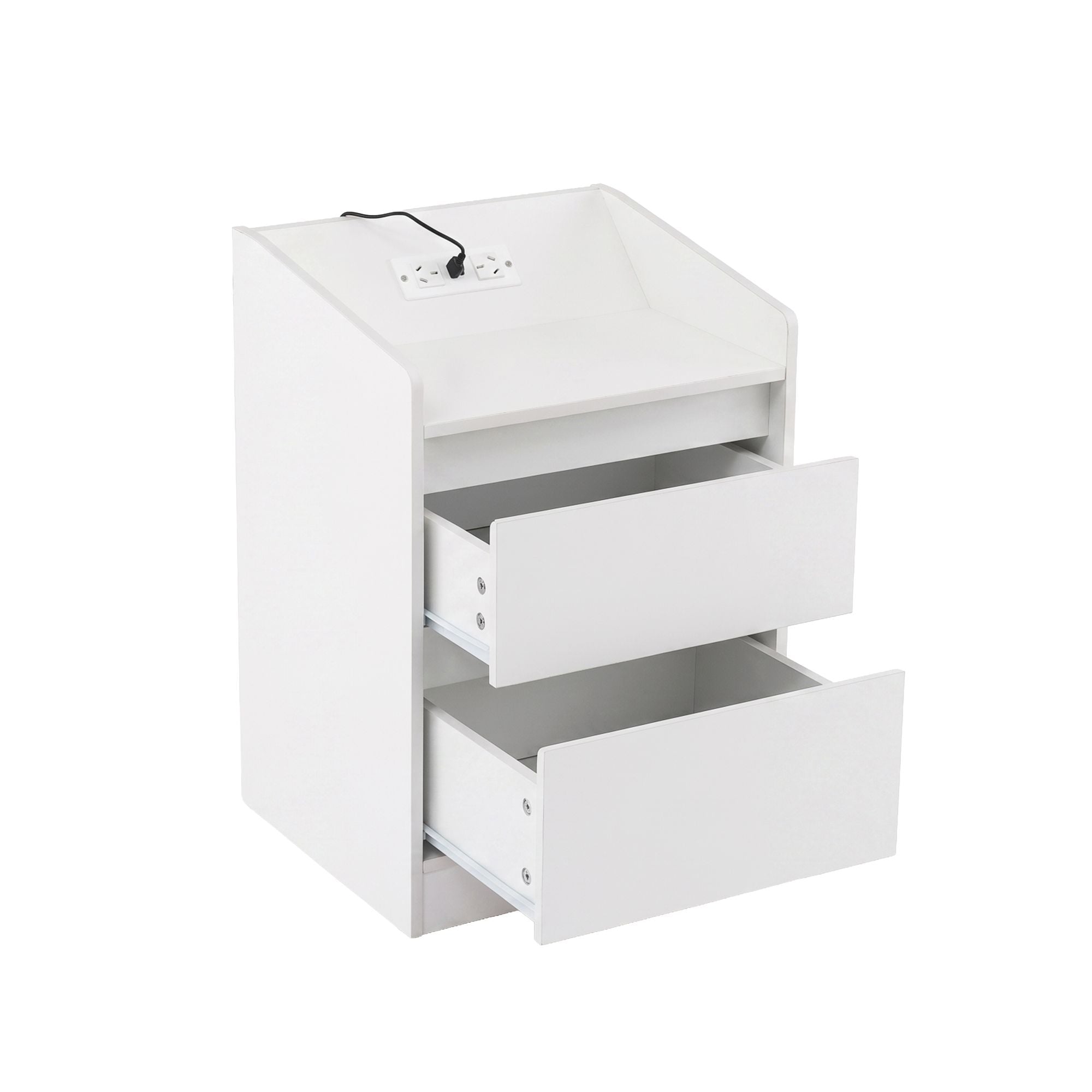 Artiss Bedside Table Nightstand with Charging Station 2 Drawers LED White FUR-S-BS-LED-WH
