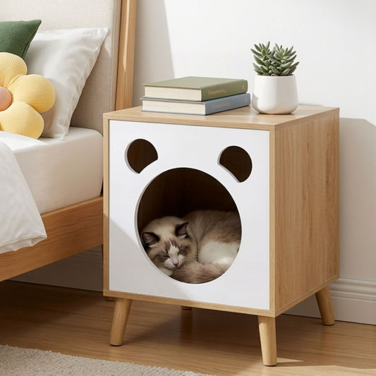 Artiss Cat Nest Bedside Table Solid Wood FUR-S-BS-PET01-WD