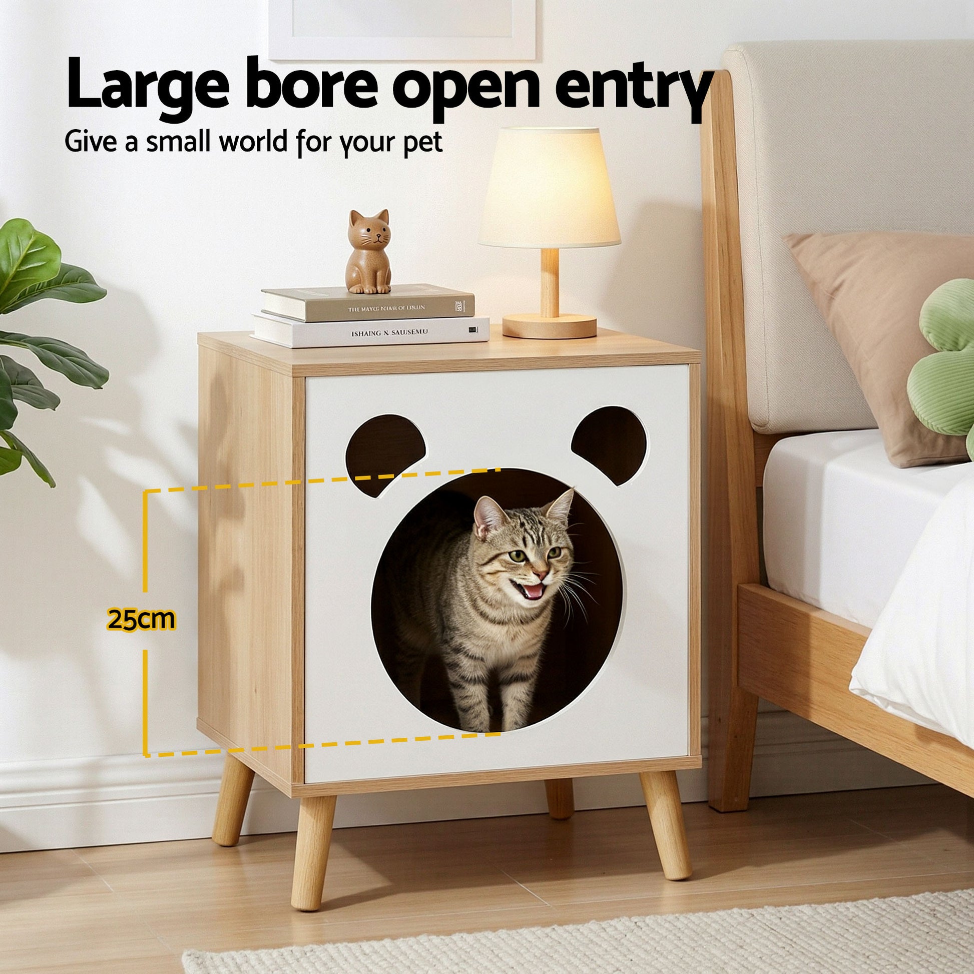 Artiss Cat Nest Bedside Table Solid Wood FUR-S-BS-PET01-WD