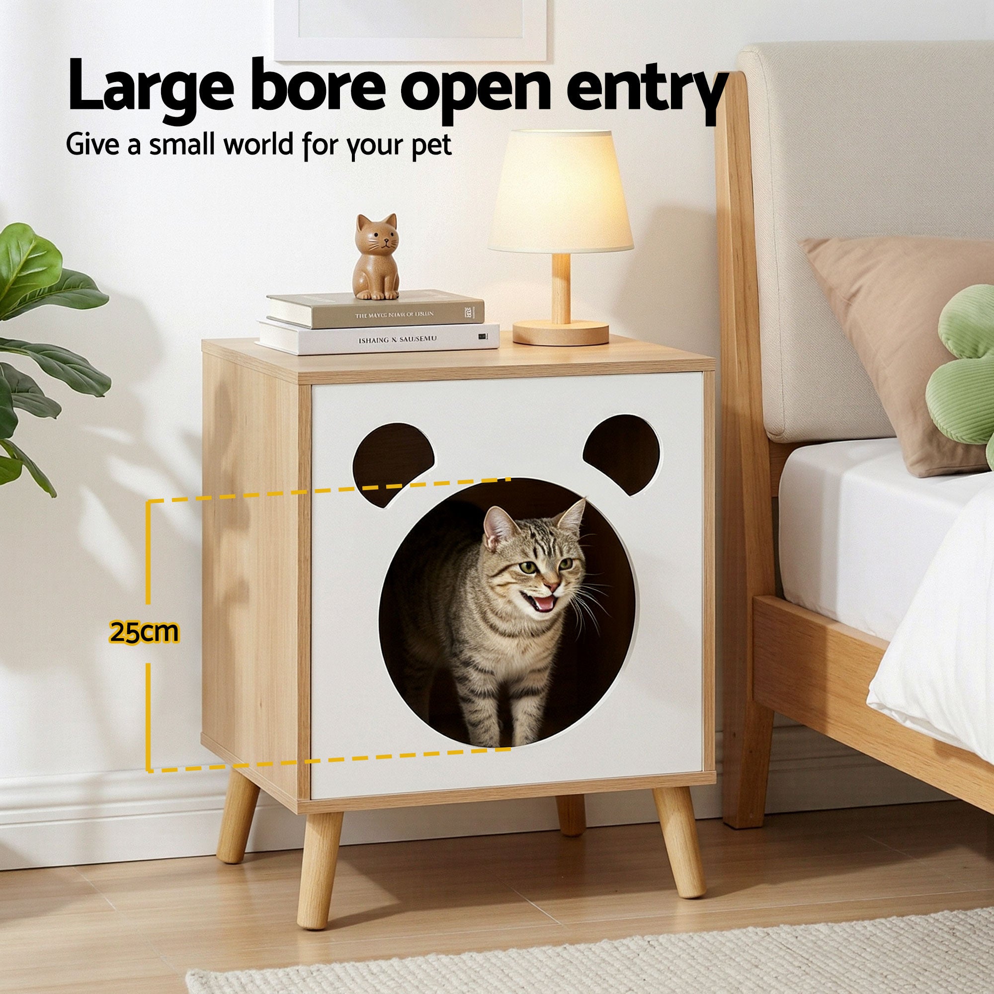 Artiss Cat Nest Bedside Table Solid Wood FUR-S-BS-PET01-WD