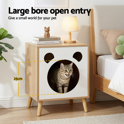 Artiss Cat Nest Bedside Table Solid Wood FUR-S-BS-PET01-WD