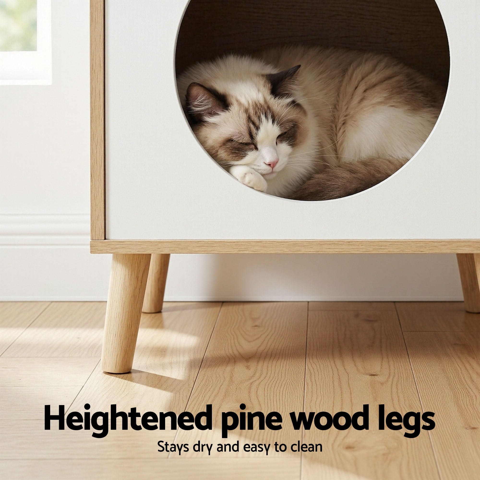Artiss Cat Nest Bedside Table Solid Wood FUR-S-BS-PET01-WD