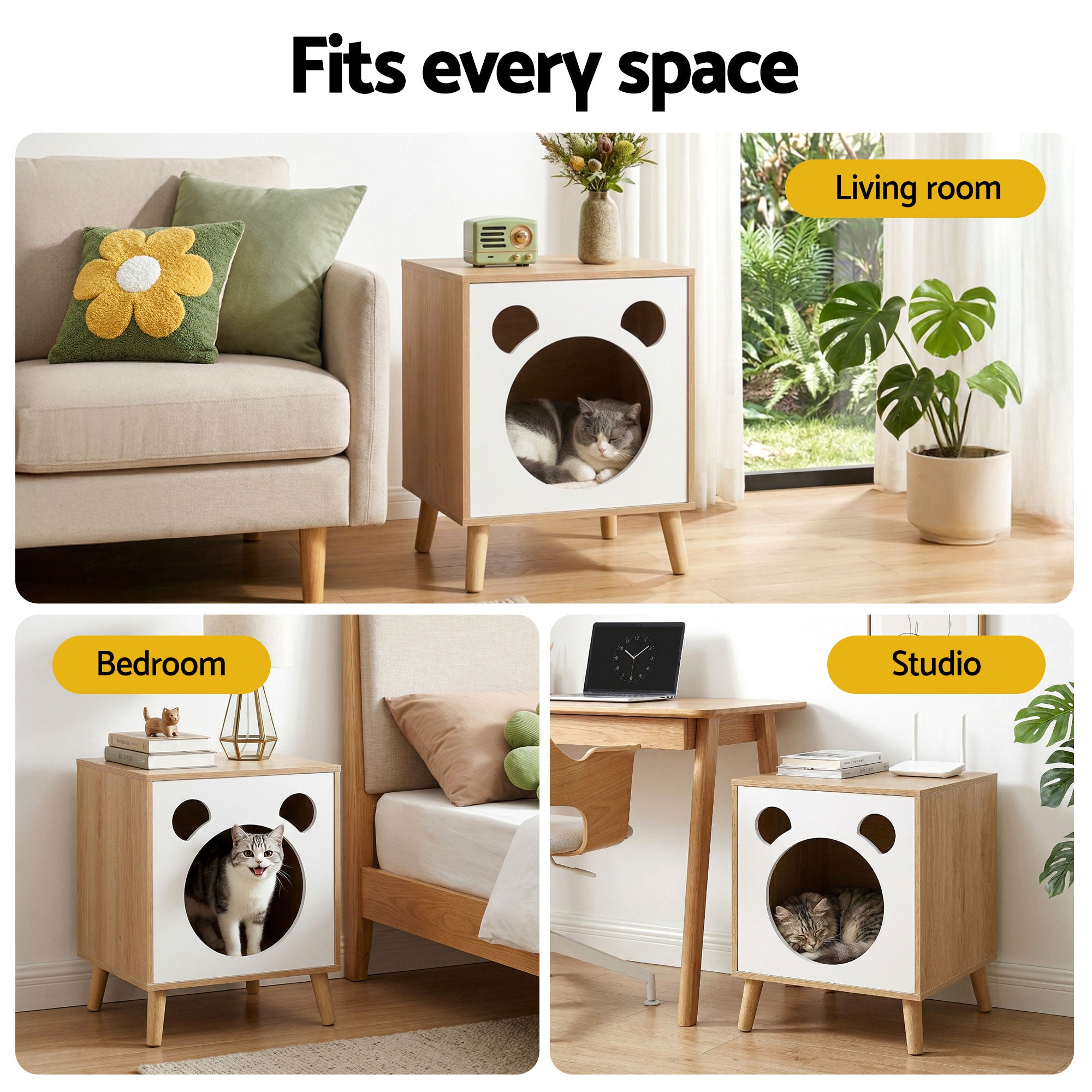 Artiss Cat Nest Bedside Table Solid Wood FUR-S-BS-PET01-WD