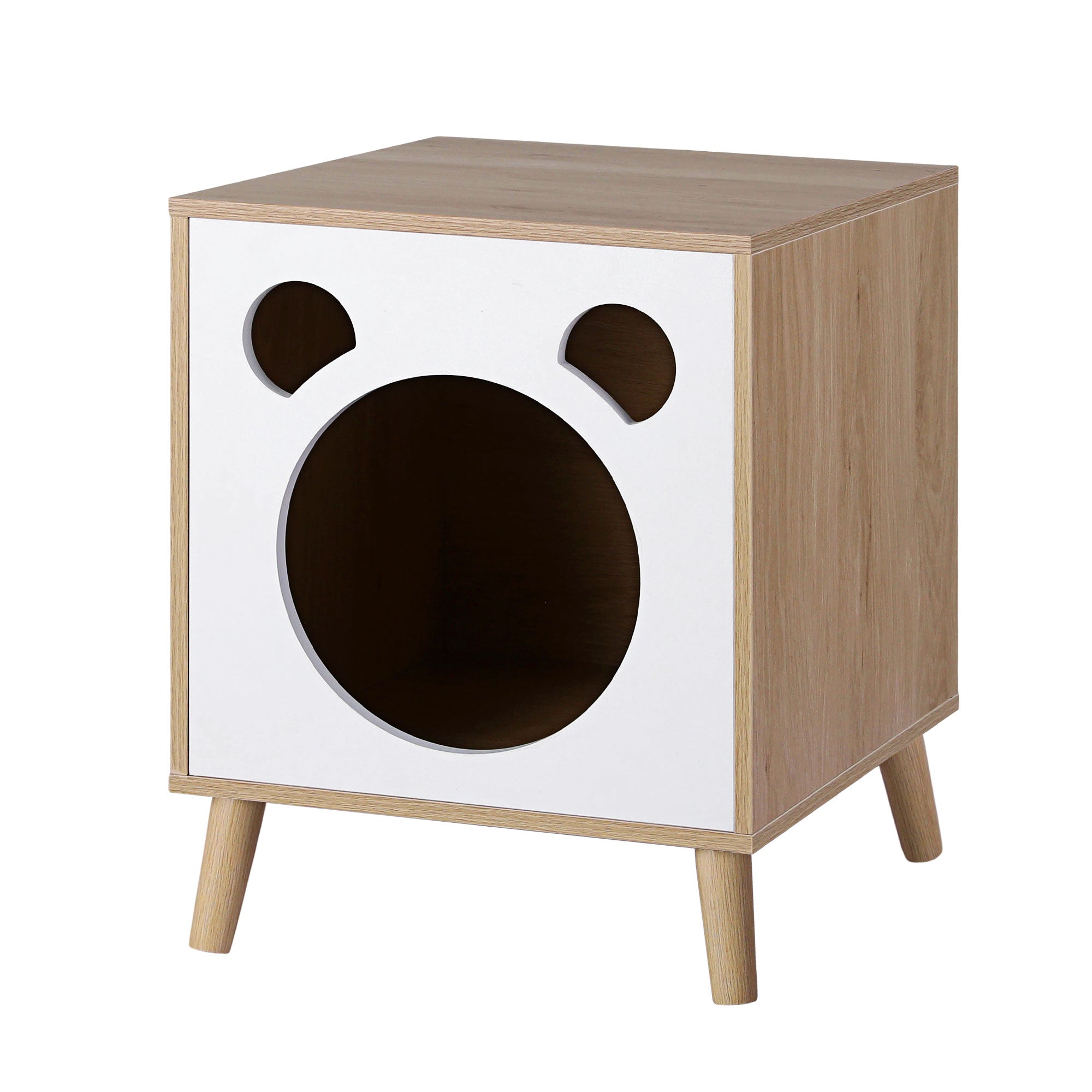 Artiss Cat Nest Bedside Table Solid Wood FUR-S-BS-PET01-WD