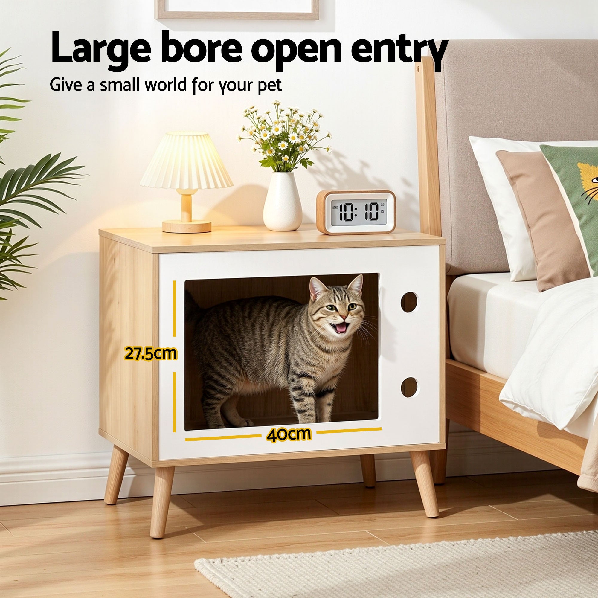 Artiss Cat Nest Bedside Table Solid Wood 60cm FUR-S-BS-PET02-WD