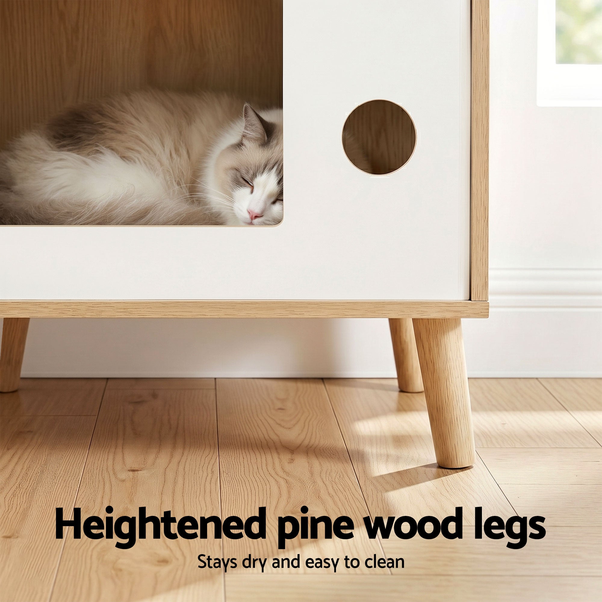 Artiss Cat Nest Bedside Table Solid Wood 60cm FUR-S-BS-PET02-WD