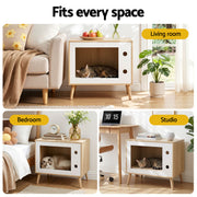 Artiss Cat Nest Bedside Table Solid Wood 60cm FUR-S-BS-PET02-WD