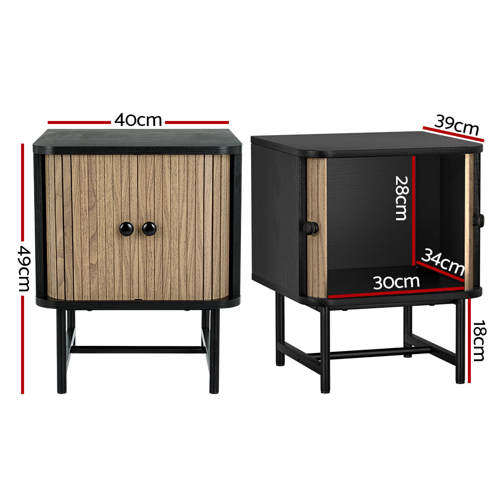 Artiss Bedside Table Side End Table Slidng Doors Storage Nightstand Black BORIS FUR-S-BS-SLD-01-BKWD