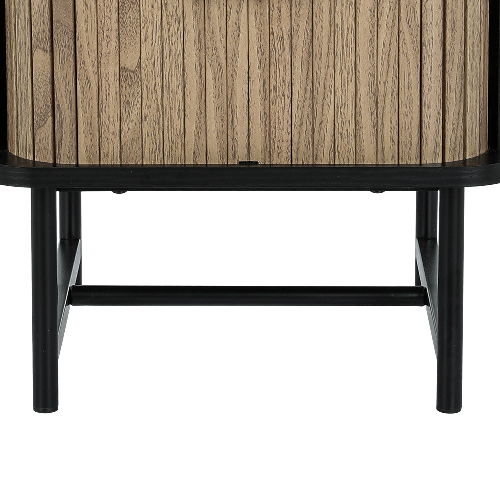 Artiss Bedside Table Side End Table Slidng Doors Storage Nightstand Black BORIS FUR-S-BS-SLD-01-BKWD