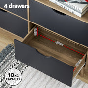 Artiss Bookshelf with 4 Drawers - MITZI Oak and Blue FUR-S-BSHELF-01-WDBL-ABC