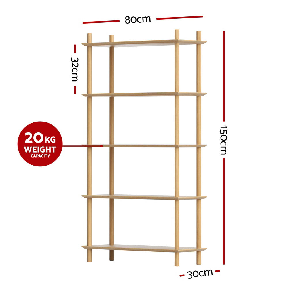 Artiss Bookshelf 5 Tiers Bookcase Display Shelves Wooden Storage Stand Rack Pine FUR-S-BSHELF-03-WD