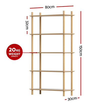 Artiss Bookshelf 5 Tiers Bookcase Display Shelves Wooden Storage Stand Rack Pine FUR-S-BSHELF-03-WD